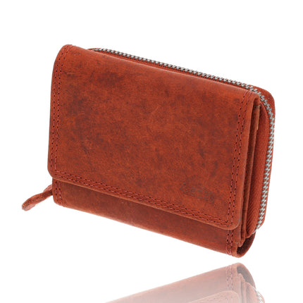 Overslagportemonnee met Rits | Voor Heren & Dames | Echt Leren Portemonnee met RFID | Kleine Portemonnee met 5 Pasjeshouder | Kerstcadeau voor Hem & Haar | 11x9x3 cm - Rood