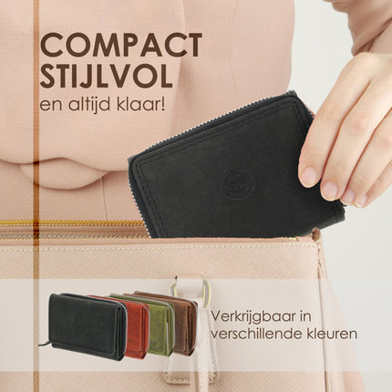 Portemonnee Unisex Anti Skim | Overslagportemonne Voor Heren & Dames | Mini Portemonnee Met Rits & RFID | 5 Pasjeshouder | Ideaal Cadeautjes | 11x9x3 cm – Zwart