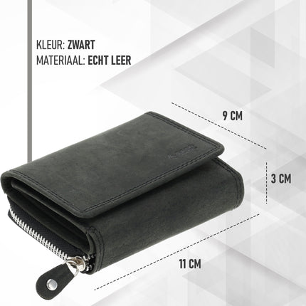 Portemonnee Unisex Anti Skim | Overslagportemonne Voor Heren & Dames | Mini Portemonnee Met Rits & RFID | 5 Pasjeshouder | Ideaal Cadeautjes | 11x9x3 cm – Zwart