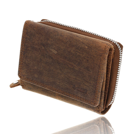 Overslagportemonnee met Rits | Kliene Portemonnee Voor Heren & Dames | Leren Portemonnee met RFID | 5 Pasjeshouder | Cadeau voor Hem & Haar | 11x9x3 cm – Vintage Bruin