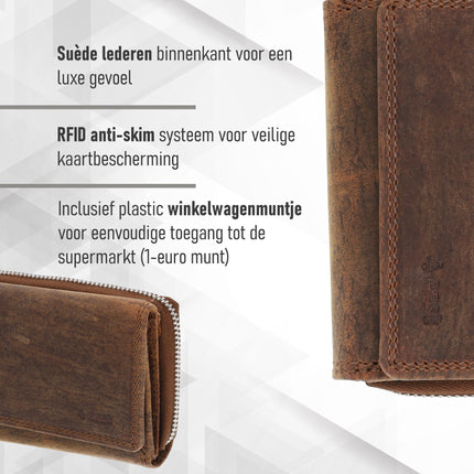 Overslagportemonnee met Rits | Kliene Portemonnee Voor Heren & Dames | Leren Portemonnee met RFID | 5 Pasjeshouder | Cadeau voor Hem & Haar | 11x9x3 cm – Vintage Bruin