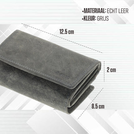Overslag Portemonnee Dames & Heren | Echt Leren Portemonnee met RFID | 11 Pasjeshouder | Portefeuille Cadeau voor Hem & Haar | 12.5x8.5 cm - Grijs