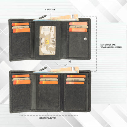 Overslag Portemonnee Dames & Heren | Echt Leren Portemonnee met RFID | 11 Pasjeshouder | Portefeuille Cadeau voor Hem & Haar | 12.5x8.5 cm - Grijs