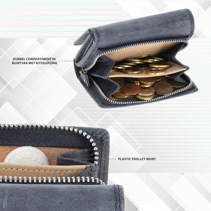 Overslag Portemonnee met RFID | Echt Leren Portemonnee | Dames & Heren | 11 Pasjeshouder | Portefeuille met Rits voor Hem & Haar | 12.5x8.5 cm - Navy