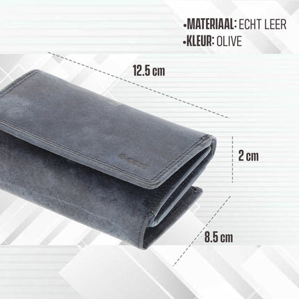 Overslag Portemonnee met RFID | Echt Leren Portemonnee | Dames & Heren | 11 Pasjeshouder | Portefeuille met Rits voor Hem & Haar | 12.5x8.5 cm - Navy