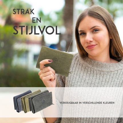 Leren Overslagportemonnee Heren & Dames | Anti Skim Unisex Portemonnee met Rits | 11 Pasjeshouder | Compacte Portefeuille van Echt Leer | Kerstcadeau voor Mannen & Vrouwen - 12.5x8.5 cm 