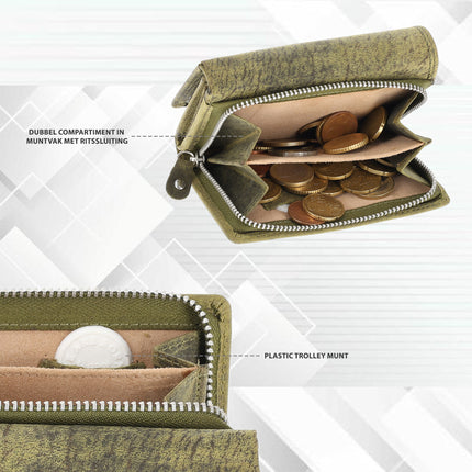 Leren Overslagportemonnee Heren & Dames | Anti Skim Unisex Portemonnee met Rits | 11 Pasjeshouder | Compacte Portefeuille van Echt Leer | Kerstcadeau voor Mannen & Vrouwen - 12.5x8.5 cm 
