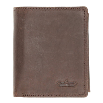 Portemonnee leren Bifold heren – leder Pasjeshouder - Bruin leer portemonnee met veel vakken 11x9cm