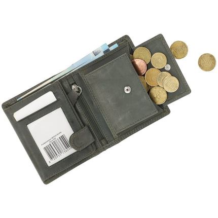 Leren Bifold Portemonnee voor Heren - Pasjeshouder - Olijfgroen Leer - 11x9cm