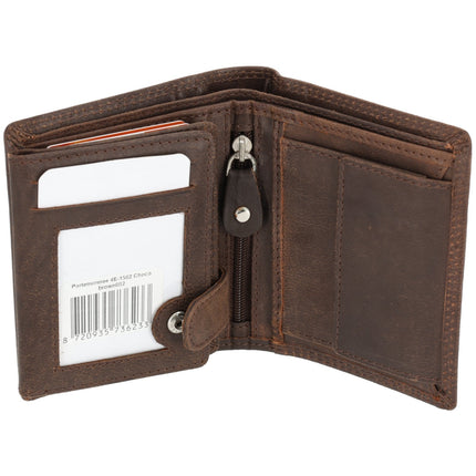 Portemonnee leren Bifold heren – leder Pasjeshouder - Bruin leer portemonnee met veel vakken 11x9cm