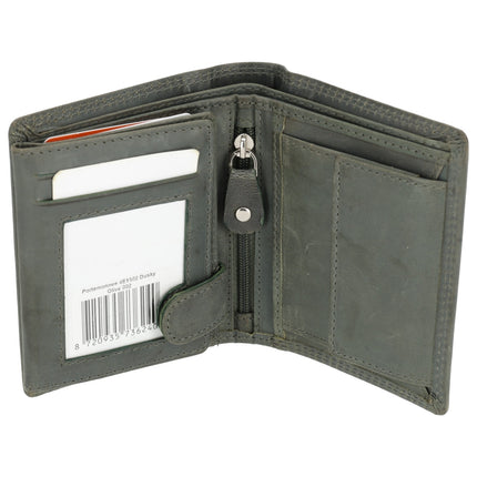 Leren Bifold Portemonnee voor Heren - Pasjeshouder - Olijfgroen Leer - 11x9cm