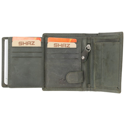 Leren Bifold Portemonnee voor Heren - Pasjeshouder - Olijfgroen Leer - 11x9cm