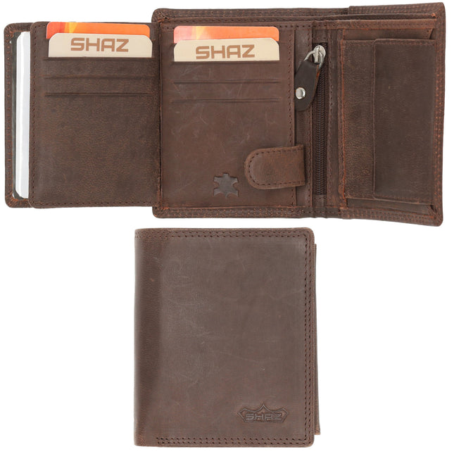 Portemonnee leren Bifold heren – leder Pasjeshouder - Bruin leer portemonnee met veel vakken 11x9cm