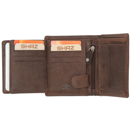 Portemonnee leren Bifold heren – leder Pasjeshouder - Bruin leer portemonnee met veel vakken 11x9cm