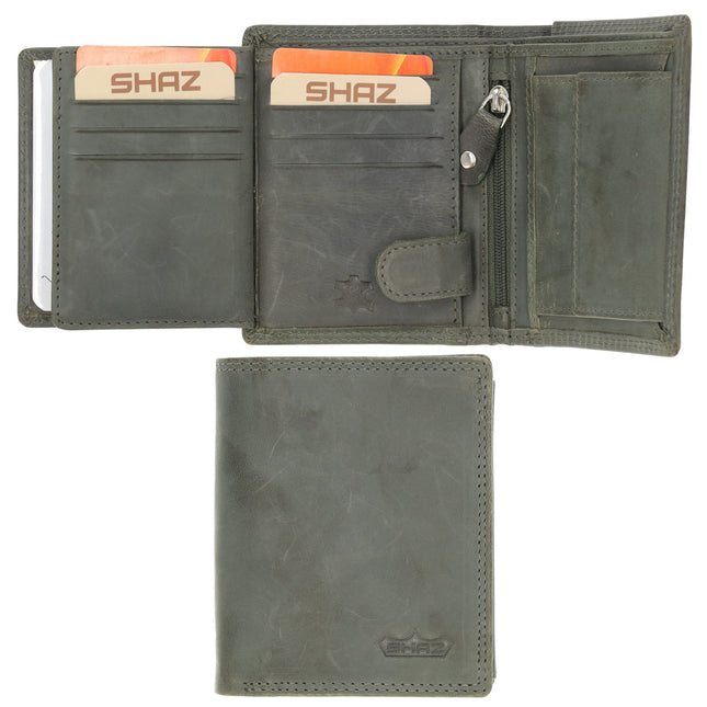 Leren Bifold Portemonnee voor Heren - Pasjeshouder - Olijfgroen Leer - 11x9cm