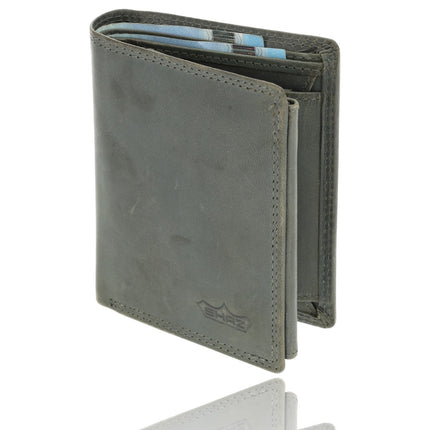 Leren Bifold Portemonnee voor Heren - Pasjeshouder - Olijfgroen Leer - 11x9cm