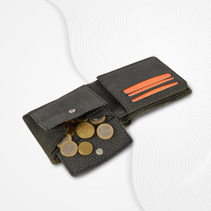 Elegante Leren Portemonnee | Zwart/Grijs | Compact Design | 12.5cm x 9.5cm x 2cm | 6 Kaarthouders | 2 Verborgen Vakken | 2 Ruime Biljetvakken | Ritsvak voor Munten & ID-Vak | Ideaal als Portefeuille Cadeau