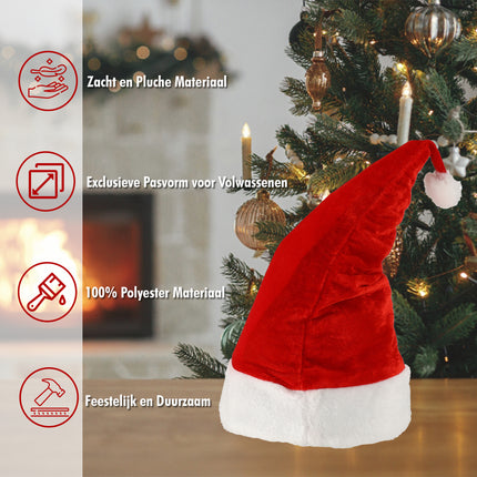 Set van 5 Luxe Kerstmutsen Unisex - Pluche Rood/Wit - 100% Polyester - Voor Kinderen & Volwassenen - Perfect voor Feestelijke Gelegenheden
