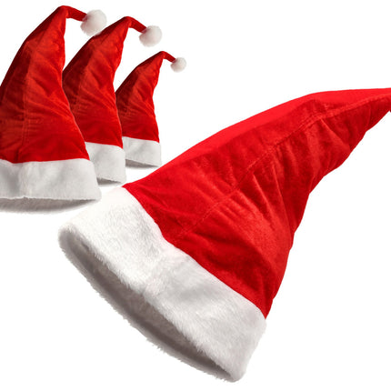 Kerstmutsen Unisex - Pluche Rood/Wit - Set van 4 Luxe Kerstmutsen voor Kinderen & Volwassenen - 100% Polyester 