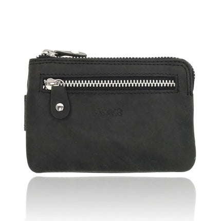 Mini portemonnee sleutelhanger | unisex rfid sleuteletui |mini portemonnee met rits muntvak | 4 pasjeshouder & 2 sleutelring | 12.5x8x1cm - zwart 
