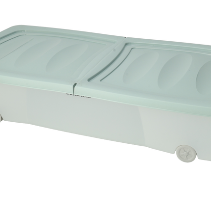 Onderbedbox Opbergbox 32L – Mintgroene Deksel met Wielen – Set van 2 - Transparante Opbergbox Onder Bed