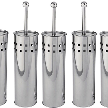 5 Stuks Toiletborstel RVS - Wcborstel Rvs - RVS Toiletborstel in houder - Toiletborstelhouder - Wc borstel - Toiletborstel - Zilver - RVS
