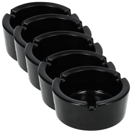 Glazen Asbak 8.5cm - Zwart | Set van 5 | Ronde Asbak voor Binnen & Buiten | Goedkope Sigaretten Asbak