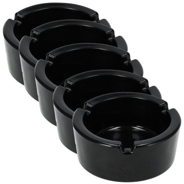 Glazen Asbak 8.5cm - Zwart | Set van 5 | Ronde Asbak voor Binnen & Buiten | Goedkope Sigaretten Asbak