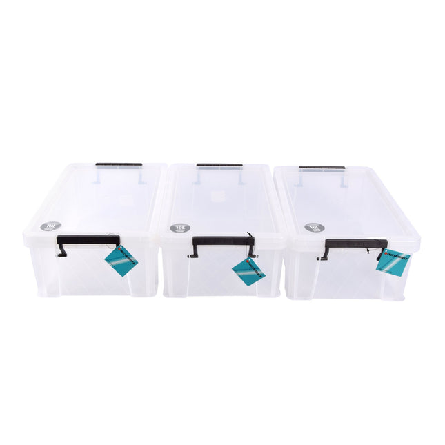 Grote Witte Plastic Opbergbox met klikdeksel - Stapelbare Opbergboxen - 10L - 39.5cm x 25.5cm x 15cm - Set van 3 