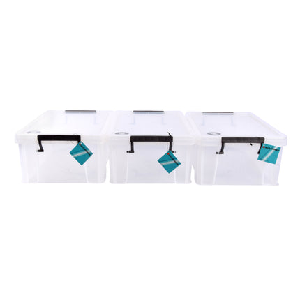 Grote Witte Plastic Opbergbox met klikdeksel - Stapelbare Opbergboxen - 10L - 39.5cm x 25.5cm x 15cm - Set van 3 