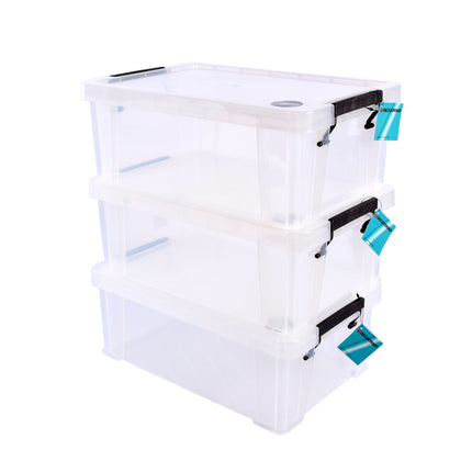 Grote Witte Plastic Opbergbox met klikdeksel - Stapelbare Opbergboxen - 10L - 39.5cm x 25.5cm x 15cm - Set van 3 