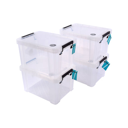 Grote Plastic Opbergboxen - Set van 4 - Stapelbaar – 5 Liter - Klikdeksel - 26cm x 19cm x 16cm