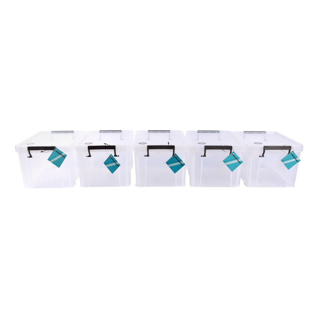 Ruime Plastic Opbergbox - Grote Opbergcapaciteit - Stapelbaar - Wit - 5 Stuks - Klikdeksel - 5L - Afmetingen: 26cm x 19cm x 16cm