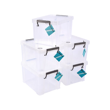Ruime Plastic Opbergbox - Grote Opbergcapaciteit - Stapelbaar - Wit - 5 Stuks - Klikdeksel - 5L - Afmetingen: 26cm x 19cm x 16cm