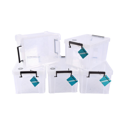 Ruime Plastic Opbergbox - Grote Opbergcapaciteit - Stapelbaar - Wit - 5 Stuks - Klikdeksel - 5L - Afmetingen: 26cm x 19cm x 16cm