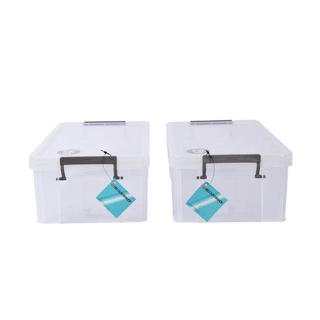 Ruimtebesparend en Praktisch: Stapelbare Opbergbox met Deksel in Transparante Uitvoering | Afmetingen 35cm x 20cm x 12.5cm | Inhoud 5.8L | Set van 2 | Vervaardigd van Stevig Plastic