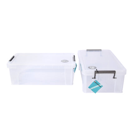 Ruimtebesparend en Praktisch: Stapelbare Opbergbox met Deksel in Transparante Uitvoering | Afmetingen 35cm x 20cm x 12.5cm | Inhoud 5.8L | Set van 2 | Vervaardigd van Stevig Plastic