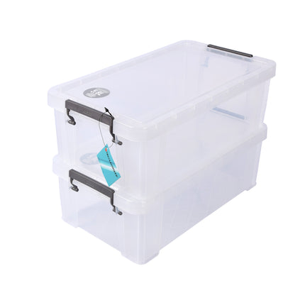 Ruimtebesparend en Praktisch: Stapelbare Opbergbox met Deksel in Transparante Uitvoering | Afmetingen 35cm x 20cm x 12.5cm | Inhoud 5.8L | Set van 2 | Vervaardigd van Stevig Plastic