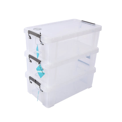 Eenvoudig te Gebruiken Transparante Opbergbox met Deksel - Set van 3 | Afmetingen: 35cm x 20cm x 12.5cm | Inhoud: 5.8L | Vervaardigd uit Stevig Plastic