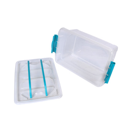 Set van 3 Stijlvolle Stapelbare Opbergboxen met Deksel - Transparant & Sky Blauw - 30cm x 20.5cm x 12.5cm - 5L – Kunststof