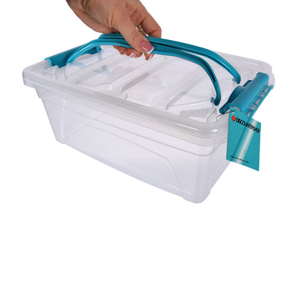 Set van 3 Stijlvolle Stapelbare Opbergboxen met Deksel - Transparant & Sky Blauw - 30cm x 20.5cm x 12.5cm - 5L – Kunststof