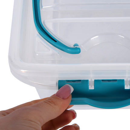 Set van 3 Stijlvolle Stapelbare Opbergboxen met Deksel - Transparant & Sky Blauw - 30cm x 20.5cm x 12.5cm - 5L – Kunststof