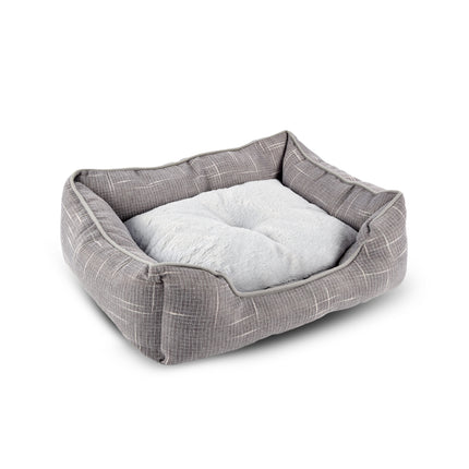 Comfortabel Rechthoek Hondenmand en Kattenmand | Lichtgrijs | 50cm x 40cm x 16 cm met Antislip Bodem | Ergonomisch Dubbelzijdig Kussen en Verhoogde Randen Voor Middelgrote Honden en Katten 