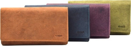 4East® Vintage Leren Dames Portemonnee | Paars | RFID |Stoer Leer Portemonnee Huishoud portemonnee | Dames | Harmonica portemonnee | buffelleer Portemonnee | Overslag portemonnee