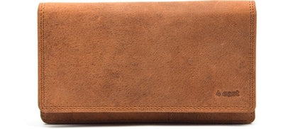 4East® Vintage Leren Dames Portemonnee |Cognac | RFID |Stoer Leer Portemonnee Huishoud portemonnee | Dames | Harmonica portemonnee | buffelleer Portemonnee | Overslag portemonnee
