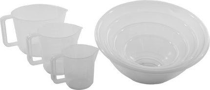 Ideale Set 4 stuks Mengkomen Transparant 7l,4l,2.3l.1l - Maatbeker 3 stuks met Handvat 0.5l,1l,2l | Beslagkommen | Keuken | keukenschalen
