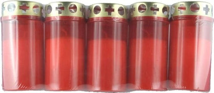 5 stuks Herdenkingskaars - Kaars - Witte kaars kopen - Herdenkingskaarsen - Glas - Witte kaars in glas - Kaarshouder - Herdenkingskaarsje - Rood - kaars -kaarsen 