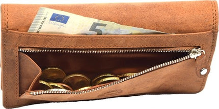 4East® Vintage Leren Dames Portemonnee |Cognac | RFID |Stoer Leer Portemonnee Huishoud portemonnee | Dames | Harmonica portemonnee | buffelleer Portemonnee | Overslag portemonnee