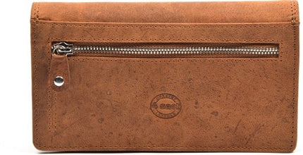 4East® Vintage Leren Dames Portemonnee |Cognac | RFID |Stoer Leer Portemonnee Huishoud portemonnee | Dames | Harmonica portemonnee | buffelleer Portemonnee | Overslag portemonnee