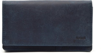 4East® Vintage Leren Dames Portemonnee | Navy | RFID |Stoer Leer Portemonnee Huishoud portemonnee | Dames | Harmonica portemonnee | buffelleer Portemonnee | Overslag portemonnee